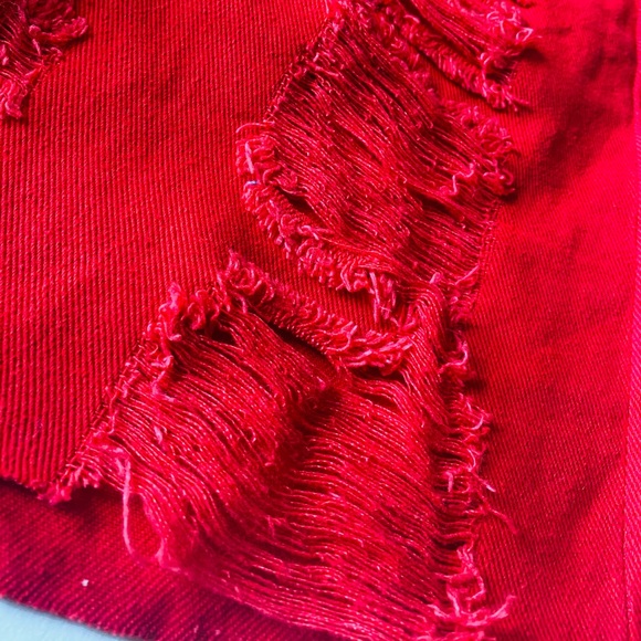 🆕Fashion Nova Caffeine - Distressed scarlet red denim mini skirt - Picture 6 of 12
